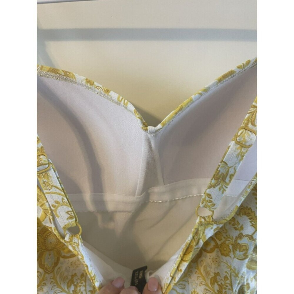Niptuck Womens Floral Yellow Gray White Ruched Bodice One Piece Swim Suit 8 - Picture 4 of 7